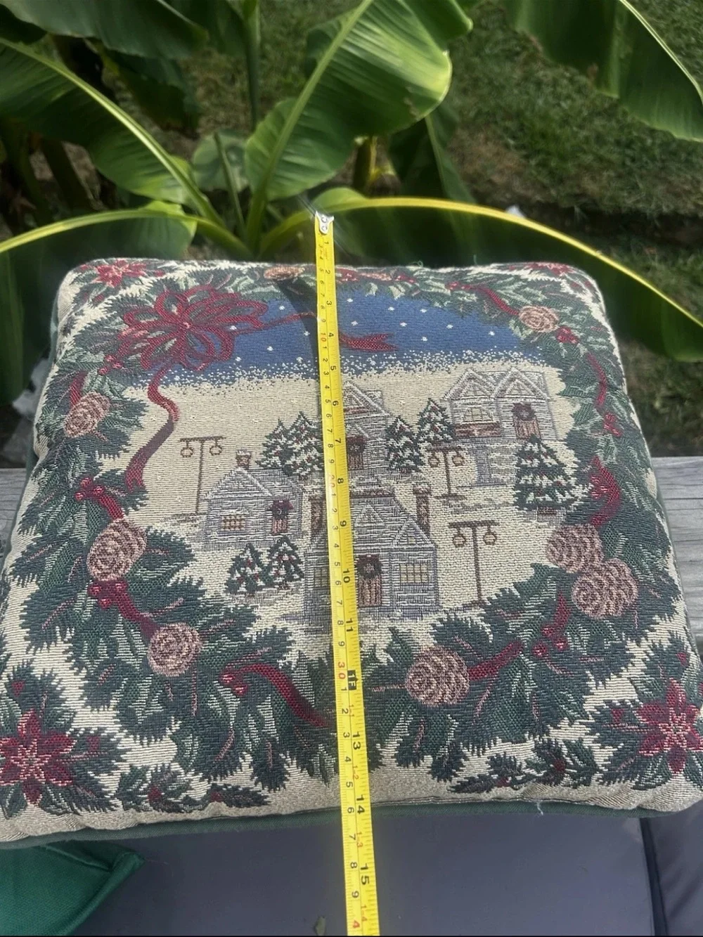Vintage Needlepoint Christmas Tapestry Throw Pillow 14